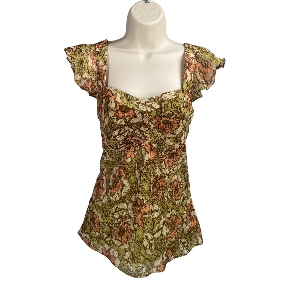 Bandolino Floral Flutter‎ Sleeve Blouse Size 6 Y2k Whimsigoth Vintage Cottage
